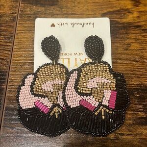 Beaded Earrings - Black and Pink